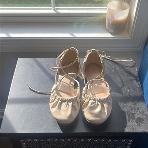 Cream Women's Flats with Ankle Straps